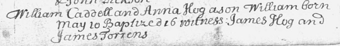Birth and baptism entry for William Cadell