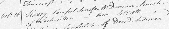 Birth and baptism entry for Henry Duncan