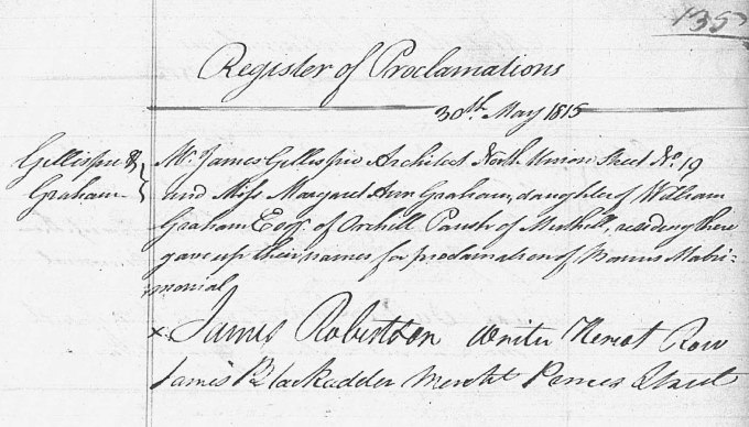 Marriage entry for James Gillespie [Graham], 1815
