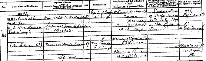 Marriage entry for Hector MacDonald