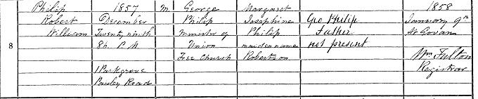 Statutory register of birth entry for Robert William Philip