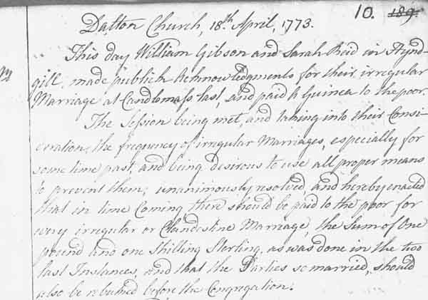 Acknowledgement of Their Irregular Marriage from 1773 (reference OPR 818/2) 