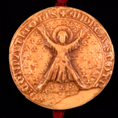 Image of the seal of the Guardians of Scotland, 1292, showing Saint Andrew