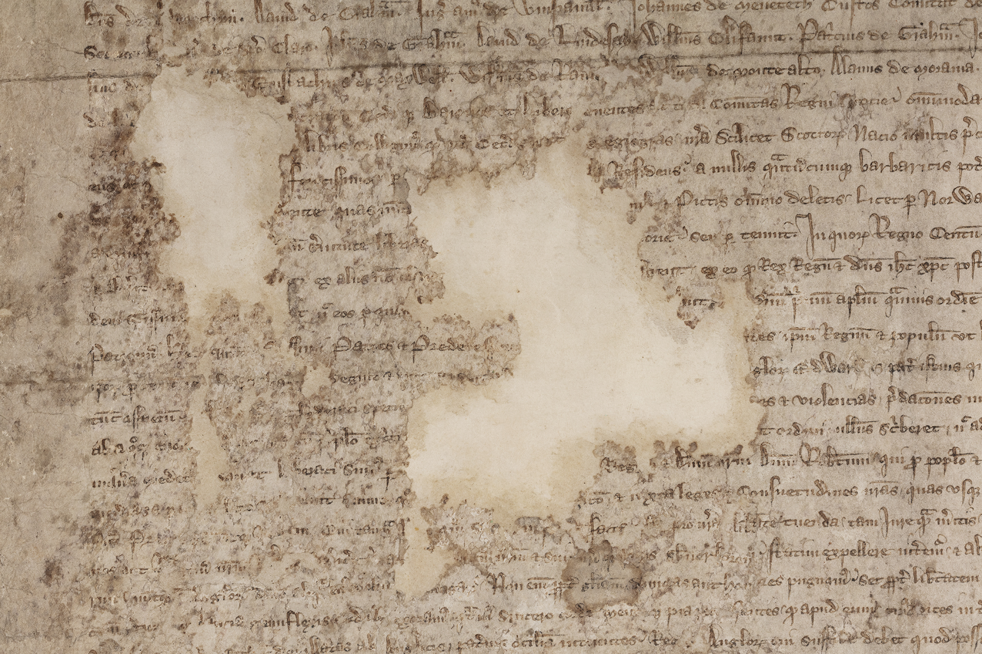 Image of detail of the Declaration of Arbroath showing damaged area