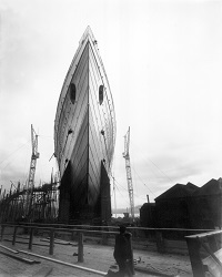 RMS Lusitania on the slipway of John Brown & Co, Clydebank while under construction