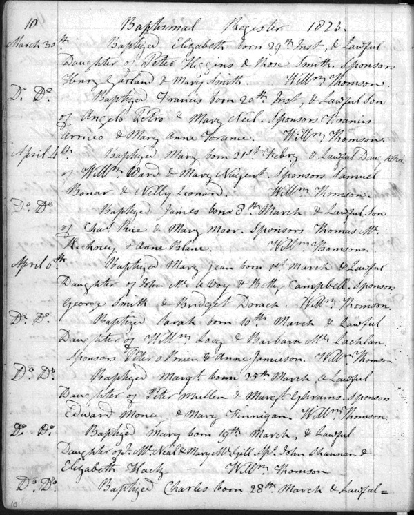 Example from register of baptisms