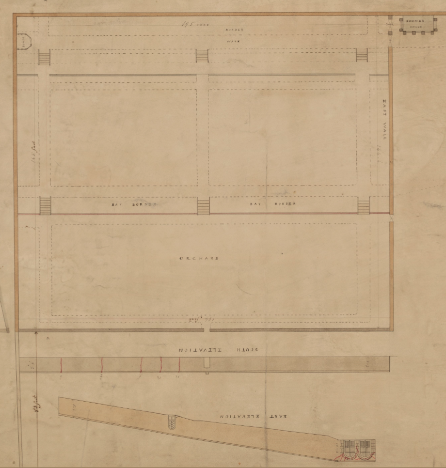 Detail of plan showing walled gardens at Carsebridge House, Alloa (NRS, RHP151/5)