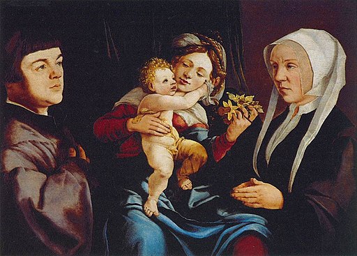 Madonna of the Daffodils with the Child and Donors by Jan van Scorel. Public domain, via Wikimedia Commons