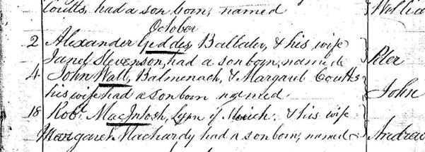 ‘Peter Geddes’ birth in the Old Parish Register for Glenmuick, 1854