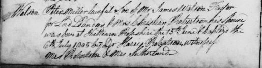Birth certificate of Peter Miller Watson, born 1805 ScotlandsPeople ref: 021/ 30 258 Kirkwall.