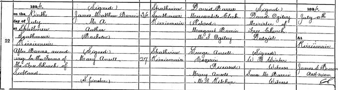 Image showing marriage entry for J M Barrie