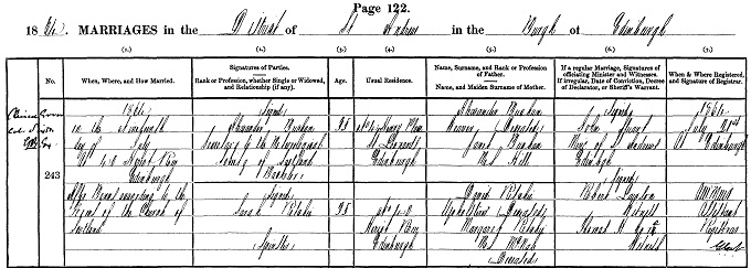 Statutory marriage entry for Alexander Buchan
