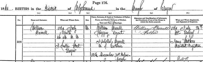 Statutory birth entry for William Burrell