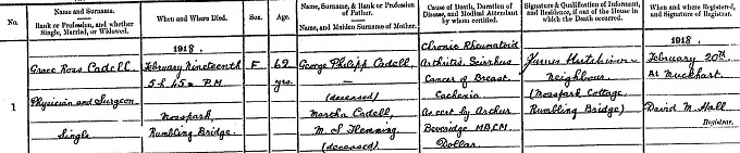 Death entry for Grace Cadell