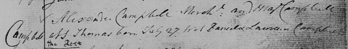 Birth and baptism entry for Thomas Campbell