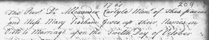 Image showing proclamation of marriage entry for Alexander Carlyle