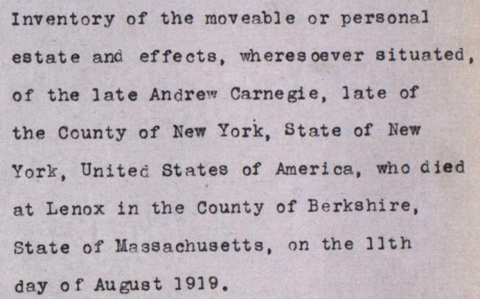 Detail from page 464 of the inventory of Andrew Carnegie's estate