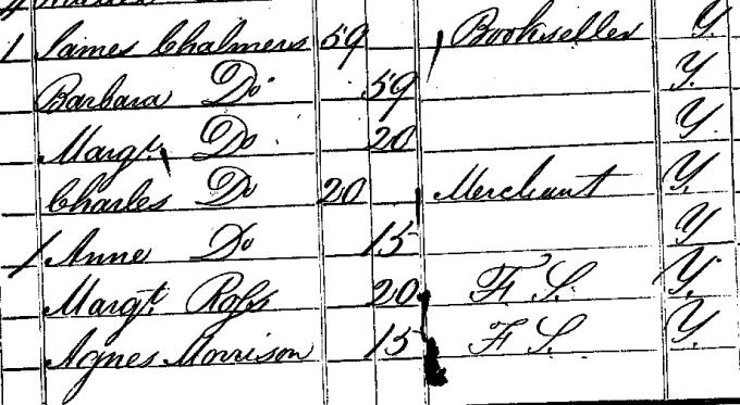 1841 Census record for James Chalmers