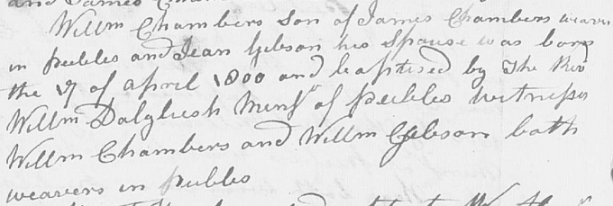 Birth and baptism entry for William Chambers