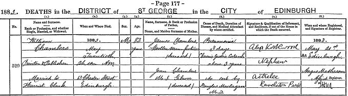 Death entry for William Chambers