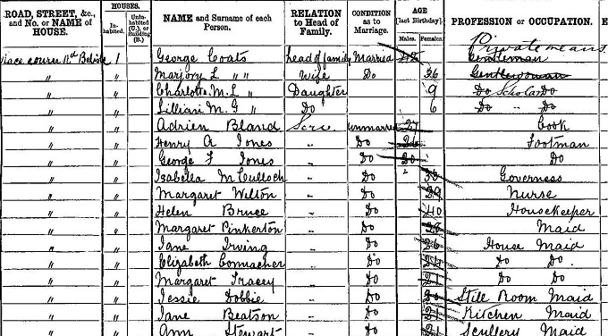 1891 Census record for George Coats