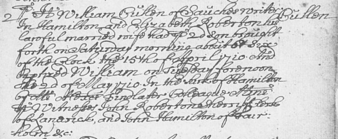 Birth and baptism entry for William Cullen