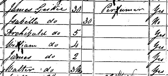 1841 census return for Archibald Geikie