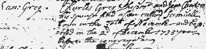 Birth and baptism entry for Samuel Greig