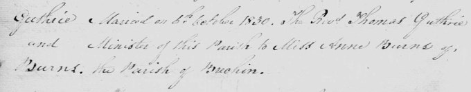 Marriage entry for Thomas Guthrie - Arbirlot