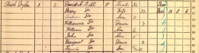 1911 Census record for Johnny Hill, part 1