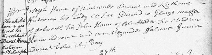 Birth entry for David Hume