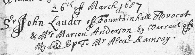 Marriage entry for Sir John Lauder