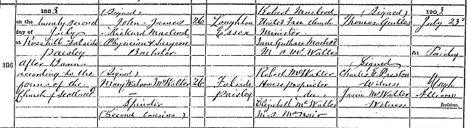 Marriage entry for John Macleod