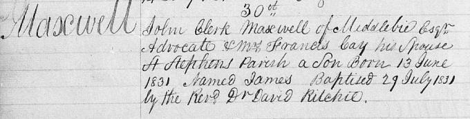 Baptism entry for James Clerk Maxwell
