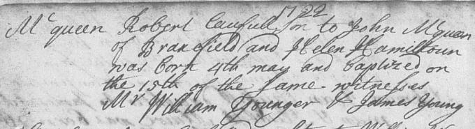 Birth and baptism entry for Robert Macqueen