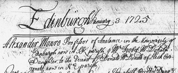 Proclamation of marriage entry for Alexander Monro