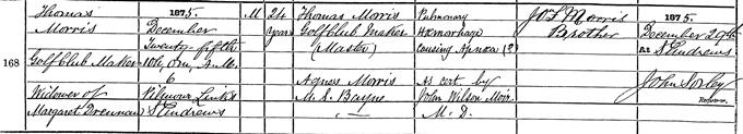 Death entry for Young Tom Morris
