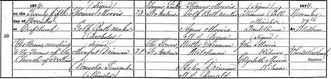Marriage entry for Young Tom Morris