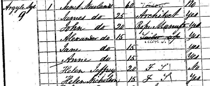 1841 Census record for James Newlands