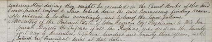 Testament of John Rogerson showing his date of death