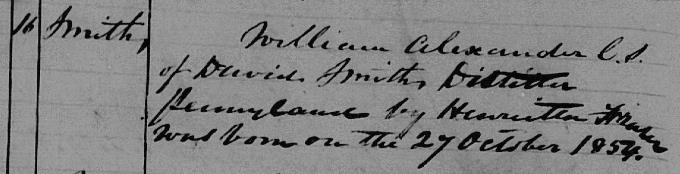 Baptism entry for William Alexander Smith
