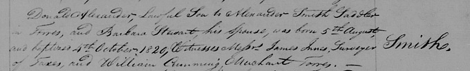 Birth and baptism entry for Donald Alexander Smith (later Lord Strathcona)