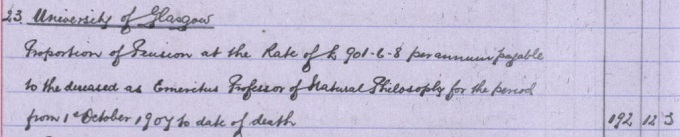 Detail from inventory of Lord Kelvin's estate