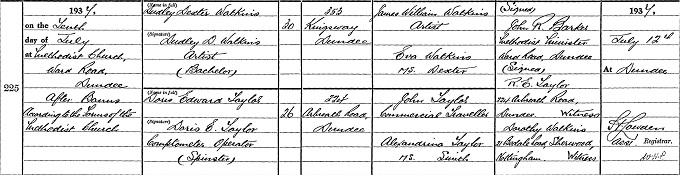 Marriage entry for Dudley D Watkins