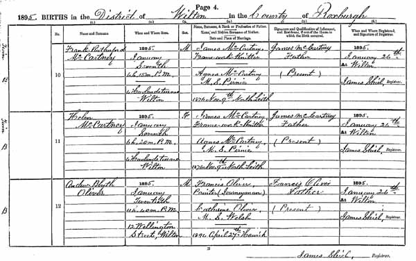 Example of a page from the Statutory Register of Births with two entries for twins.