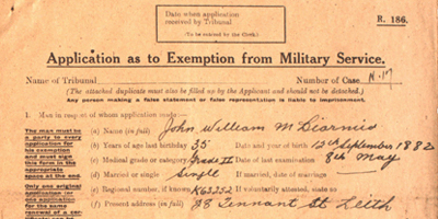 Application as to Exemption from Military Service - Image