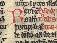 Detail from the Berne manuscript, which contains transcripts of early Scottish laws, 13th century (NRS reference PA5/1 page 77)