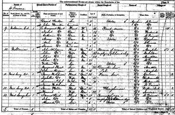 Image of a page from the 1861 census for St Quivox in Ayrshire