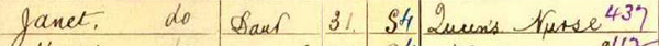 Detail of Janet Noble in 1911 census (National Records of Scotland)