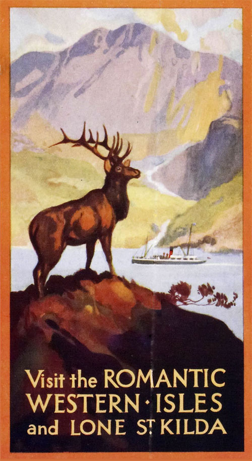 A poster from the 1920s which advertised steamer boats going to St Kilda. This was a tourist destination before the island was deserted in 1930 following a terrible crop and destitute conditions by the inhabitants. Eventually they were forced to leave to the main land, never to return. 